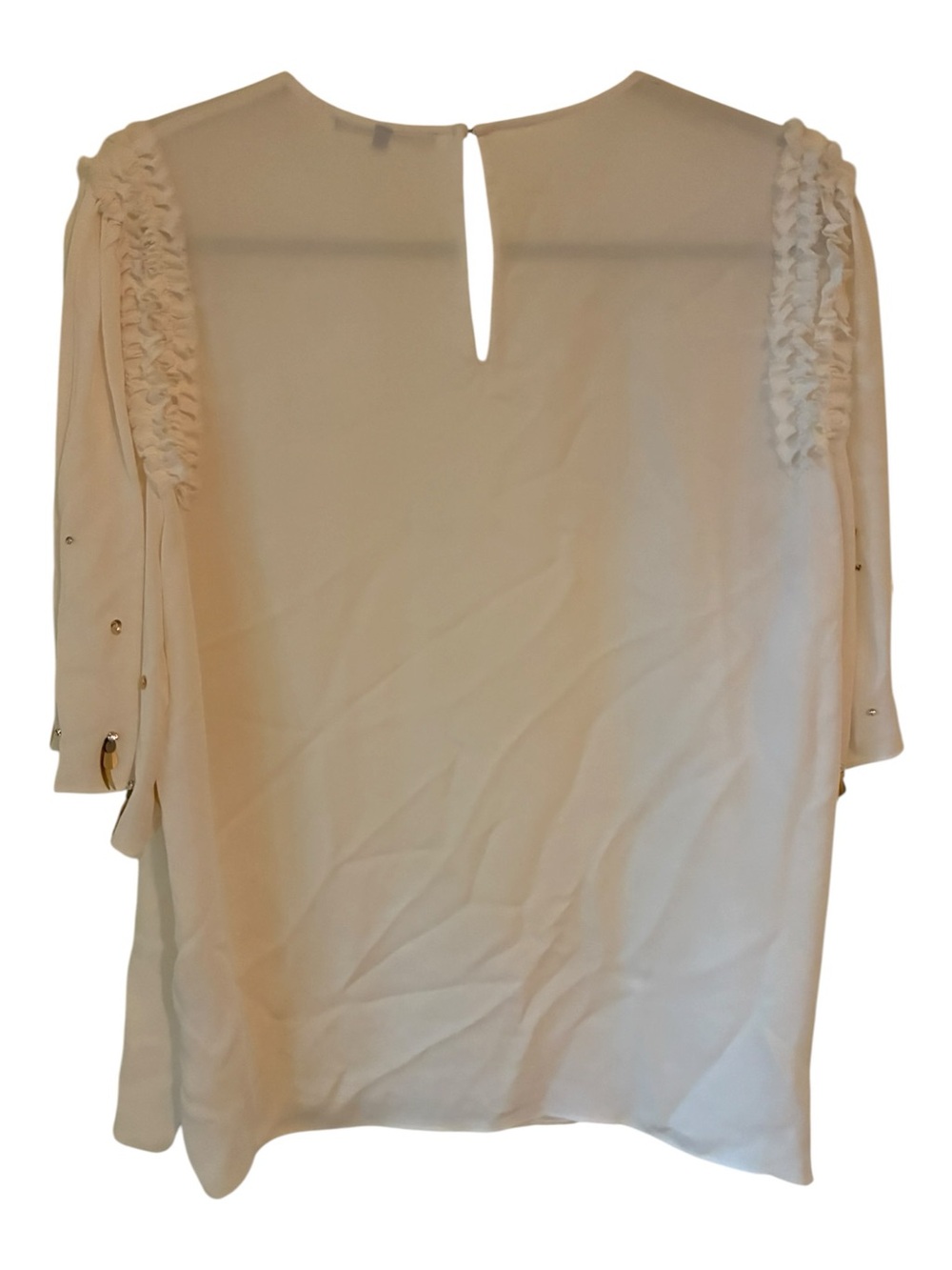 Kobi Halperin White Silk Blouse Ruffle Rhinestone Sleeve Top XL EUC - Picture 2 of 8